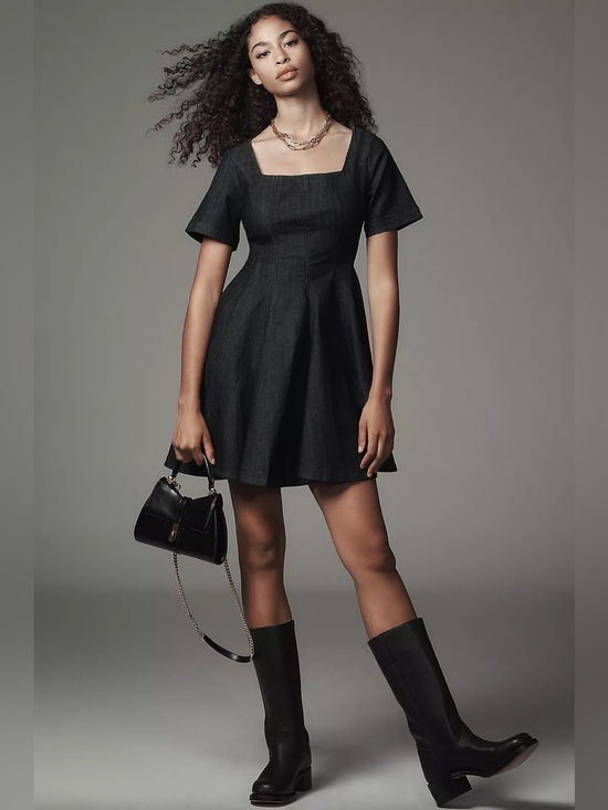 Pilcro Dresses & Skirts - Anthropologie Pilcro Short-Sleeve Square-Neck Denim Mini Dress Size XL